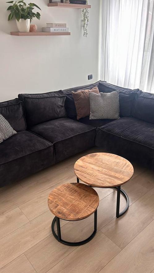 Mangohouten salontafeltjes, Huis en Inrichting, Tafels | Salontafels, Gebruikt, Minder dan 50 cm, 50 tot 100 cm, Rond, Ophalen