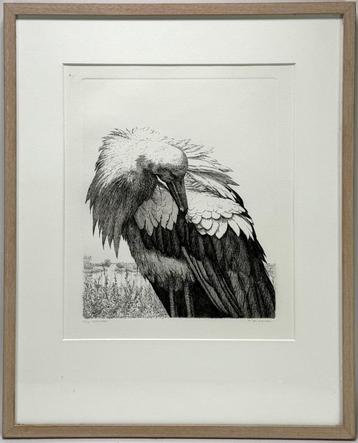 132. Ets, Erik van Ommen – ooievaar, eind 20e eeuw beschikbaar voor biedingen