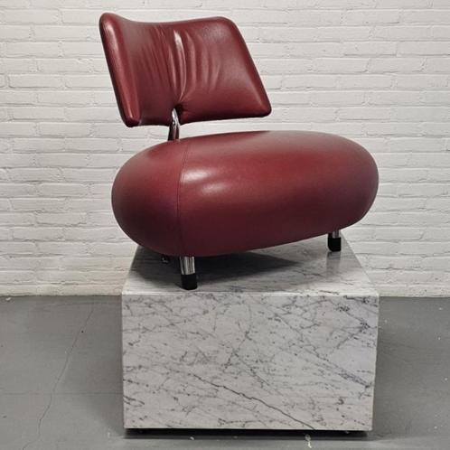 Lederen Leolux Pallone Pa fauteuil op rvs pootjes. H. 70 cm, Huis en Inrichting, Fauteuils, Gebruikt, Leer, Metaal, 75 tot 100 cm