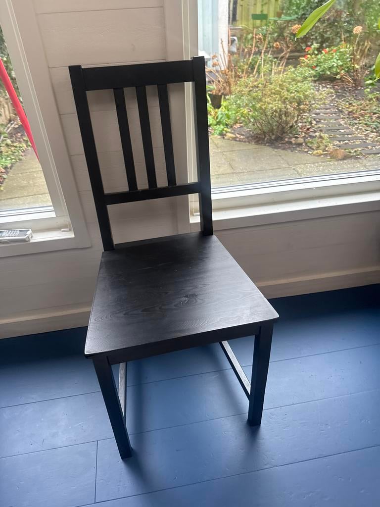 2 Zwartgelakte Ikea Stefan Stoelen - Eikenhout, Ophalen, Gebruikt, Drie, Zwart
