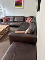 Bruin leren hoekbank Machalke met hocker, 250 tot 300 cm, Gebruikt, 100 tot 125 cm, Hoekbank