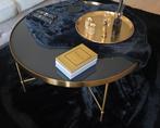 Salontafel geborsteld goud met rookglas + bijzettafel, Ophalen, Overige materialen, Rond, Nieuw