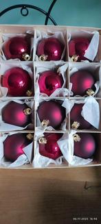 Set donkerroze kerstballen klein glas antiek, Ophalen