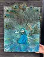 Pauw Kunstwerk met Pauwenveren - Ingrid Art, Ophalen of Verzenden