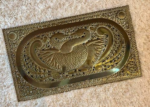 Koper gehamerd wand paneel zwaan bohemian goud kleur vogels, Antiek en Kunst, Antiek | Koper en Brons, Verzenden