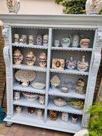 Antieke brocante boekenkast, lichtblauw geschilderd, Ophalen, Gebruikt, 25 tot 50 cm, 150 tot 200 cm