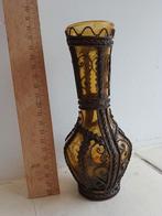 Antieke vaas glas met metaal beslag, Ophalen of Verzenden