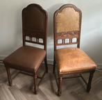 Stoel, lederen zit en rug leuning, Ophalen, Twee, Bruin, Hout