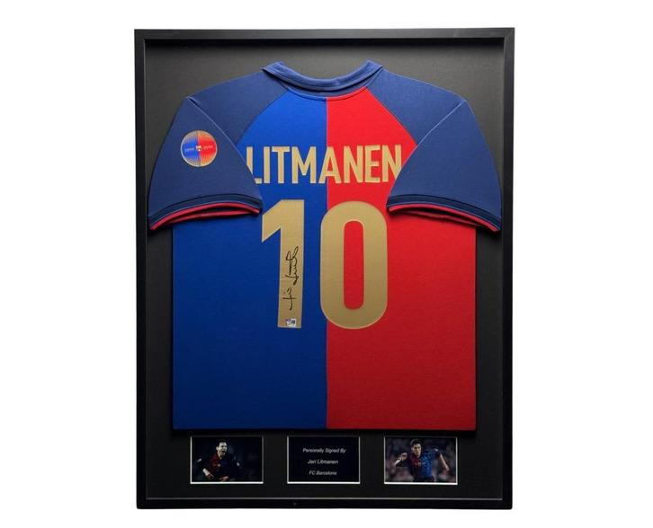Jari Litmanen Barcelona 99/00 gesigneerd ingelijst shirt, Verzamelen, Sportartikelen en Voetbal, Nieuw, Shirt, Buitenlandse clubs