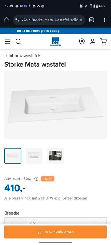 Storke Mata Wastafel 80x40 cm – wasbak mat wit Mini schade  beschikbaar voor biedingen