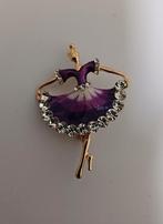 Goudkleurige broche ballerina paars met strass stenen, Overige materialen, Verzenden, Paars, Nieuw