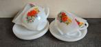 Arcopal 5 soepkommen met schotel klaproos vintage, Ophalen of Verzenden, Kom(men), Overige stijlen, Glas