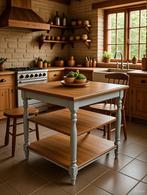 keukeneilandtafel,keukentafel, Gebruikt, 50 tot 100 cm, Vierkant, Grenenhout