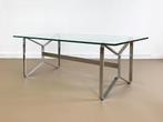 Vintage mid-century koffietafel salontafel chroom glas, Ophalen, Gebruikt, 100 tot 150 cm, Mid-century, sixties, seventies