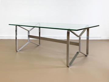 Vintage mid-century koffietafel salontafel chroom glas  beschikbaar voor biedingen