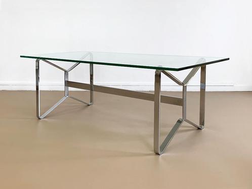 Vintage mid-century koffietafel salontafel chroom glas, Huis en Inrichting, Tafels | Salontafels, Gebruikt, Minder dan 50 cm, 50 tot 100 cm