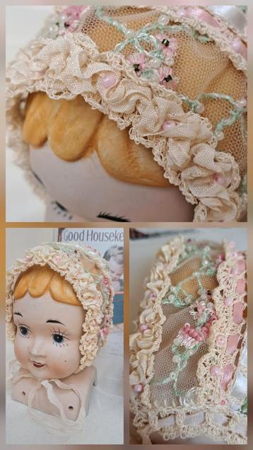 Brocante Hand gehaakt Katoen Poppen muts NIEUW  beschikbaar voor biedingen