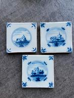 Kleine 10x10 tegels Makkum Tichelaar blauw dorp aardewerk, Antiek en Kunst, Ophalen of Verzenden