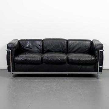 1x Cassina Le Corbusier LC2 3-zits Bank Zwart Leer beschikbaar voor biedingen