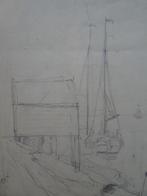 tekening Volendamse meisjes in dracht, schepen, 1910, Antiek en Kunst, Verzenden