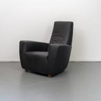 2x Label Longa Fauteuil Zwart Leder - Eikenhouten Pootjes, Huis en Inrichting, Fauteuils, Ophalen of Verzenden, Zo goed als nieuw