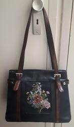 Vintage Michiko Kugo jaren 60/70 lederen/petit point tas, Overige merken, Gebruikt, Verzenden, Zwart