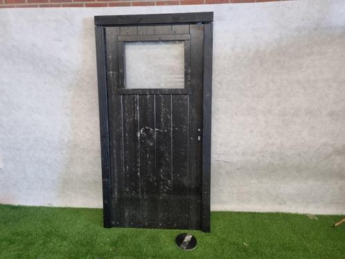 Zwarte houten deur met kozijn dubbel glas, linksdraaiend(205, Doe-het-zelf en Verbouw, Deuren en Horren, Gebruikt, Minder dan 200 cm