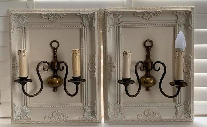 Brocante Wandlampjes - Set van 2, Huis en Inrichting, Lampen | Wandlampen, Gebruikt, Metaal, Ophalen of Verzenden