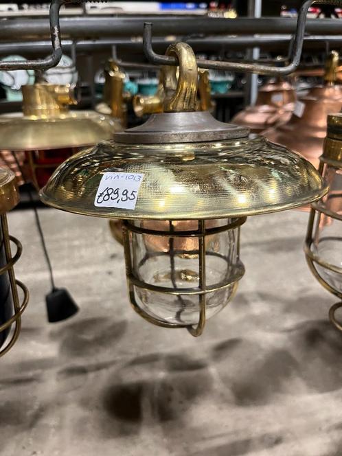 Hanglamp vintage messing, Huis en Inrichting, Lampen | Hanglampen, Gebruikt, Minder dan 50 cm, Glas, Metaal, Overige materialen