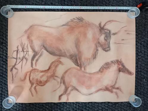Poster historische grottekening, Verzamelen, Posters, Gebruikt, Dier of Natuur, A1 t/m A3, Rechthoekig Liggend, Ophalen