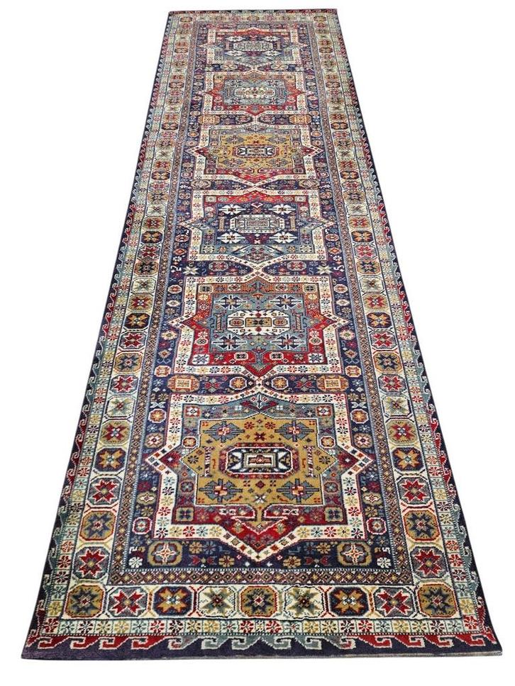 Vintage Perzisch wol Karaja tapijt loper blue star 90x282cm, Huis en Inrichting, Stoffering | Tapijten en Kleden, Gebruikt, 50 tot 100 cm