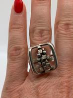 K514 Prachtige zilveren ring brutalist (verstelbaar), Ophalen of Verzenden, Zilver