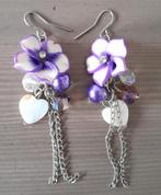 Bloem Oorbellen met Hangers, Sieraden, Tassen en Uiterlijk, Oorbellen, Overige materialen, Hangers, Paars, Ophalen of Verzenden