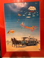 Kleurrijke Prent met Vliegers en Paardentram op Scheveningen, Antiek en Kunst, Ophalen