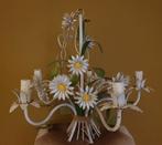 Unieke 5-armige franse bloemenlamp vol margrieten van metaal, Ophalen of Verzenden