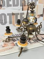 Antiek vintage Kroonluchter koper messing porselein brocante, Huis en Inrichting, Lampen | Kroonluchters, Gebruikt, Ophalen of Verzenden