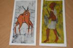 2 mooie Afrikaanse handgemaakte Batiks  Krijger en springbok, Ophalen of Verzenden
