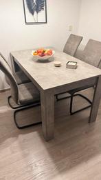 Betonlook eettafel + 4 stoelen & TV meubel (zonder deuren), Huis en Inrichting, Ophalen, Gebruikt, Vier, Stof