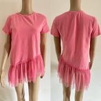 Dames lange t-shirt tule franjes peplum roze katoen maat S, Roze, Zo goed als nieuw, Maat 36 (S), Ophalen