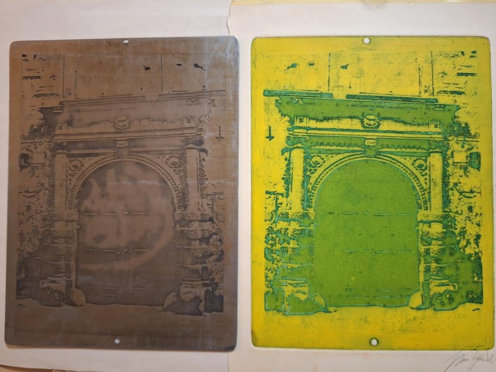 Ets en etsplaat architectonisch ontwerp Jan henkel, Antiek en Kunst, Ophalen of Verzenden