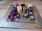 Vintage zilverkleurig dienblad met kaarsen en waxinelichtjes, Huis en Inrichting, Woonaccessoires | Dienbladen, Ophalen of Verzenden