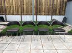 4 italiaanse leren donkerbruine stoelen, Huis en Inrichting, Stoelen, Ophalen, Gebruikt, Bruin, Metaal