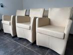 6 Crème Lederen Eetkamerstoelen op Wieltjes, Huis en Inrichting, Fauteuils, Ophalen, Gebruikt, Minder dan 75 cm, Leer