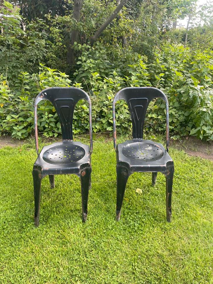 Industriële Zwarte Metalen Stoelen - Set van Twee, Huis en Inrichting, Stoelen, Gebruikt, Twee, Metaal, Zwart, Ophalen