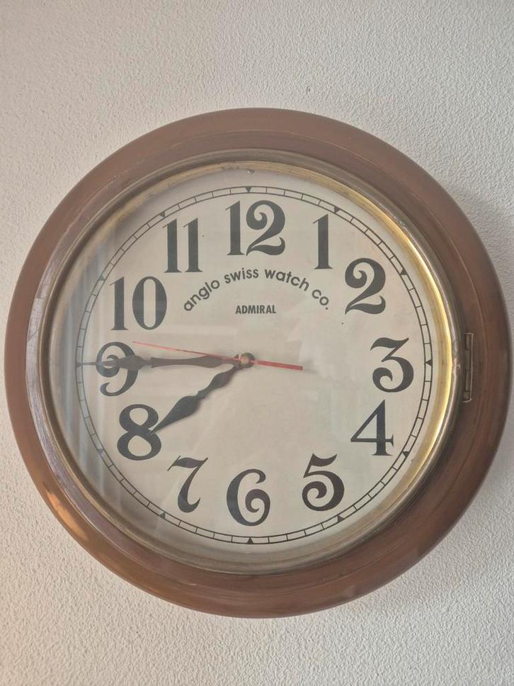 Vintage Anglo Swiss Admiral Wandklok, Schoolklok, Pubklok., Antiek en Kunst, Antiek | Klokken, Ophalen