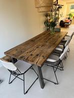 Eikenhouten (wagondelen) Eettafel + Bankje, Ophalen, Gebruikt, Industrieel, Landelijk, Eikenhout