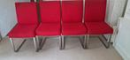 4 eetkamerstoelen met stalen onderframe!, Huis en Inrichting, Stoelen, Ophalen, Gebruikt, Rood, Vier