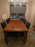 Mooie hardhouten eettafel 2,2 meter lang, incl. 6 stoelen, Ophalen, 200 cm of meer, Hardhout, 50 tot 100 cm