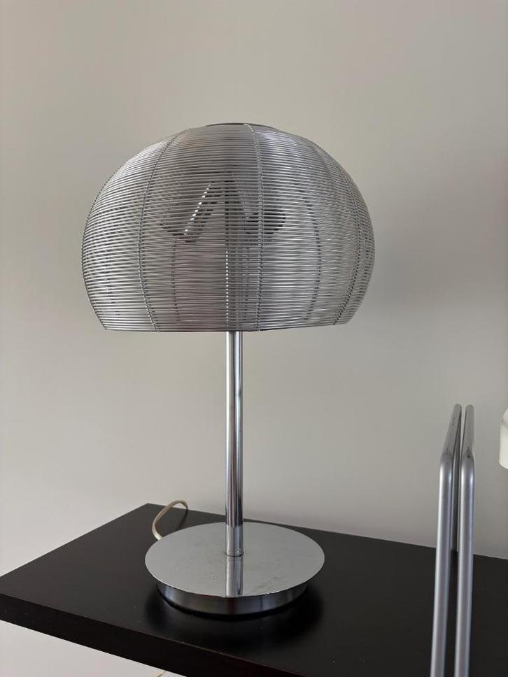 Vintage chrome design mushroom lamp 80's metaal draad, Huis en Inrichting, Lampen | Tafellampen, Gebruikt, Minder dan 50 cm, Metaal
