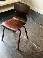 Set van 4 Retro Schoolstoelen Hout & Metaal, Huis en Inrichting, Ophalen, Gebruikt, Bruin, Vier